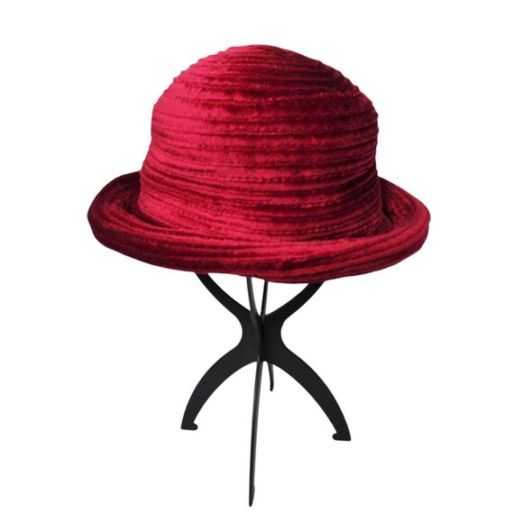 Womens Wine Color 100% Polyester Roll-up Brim Special Occasion/Costume Cloche Ha - Picture 3 of 5
